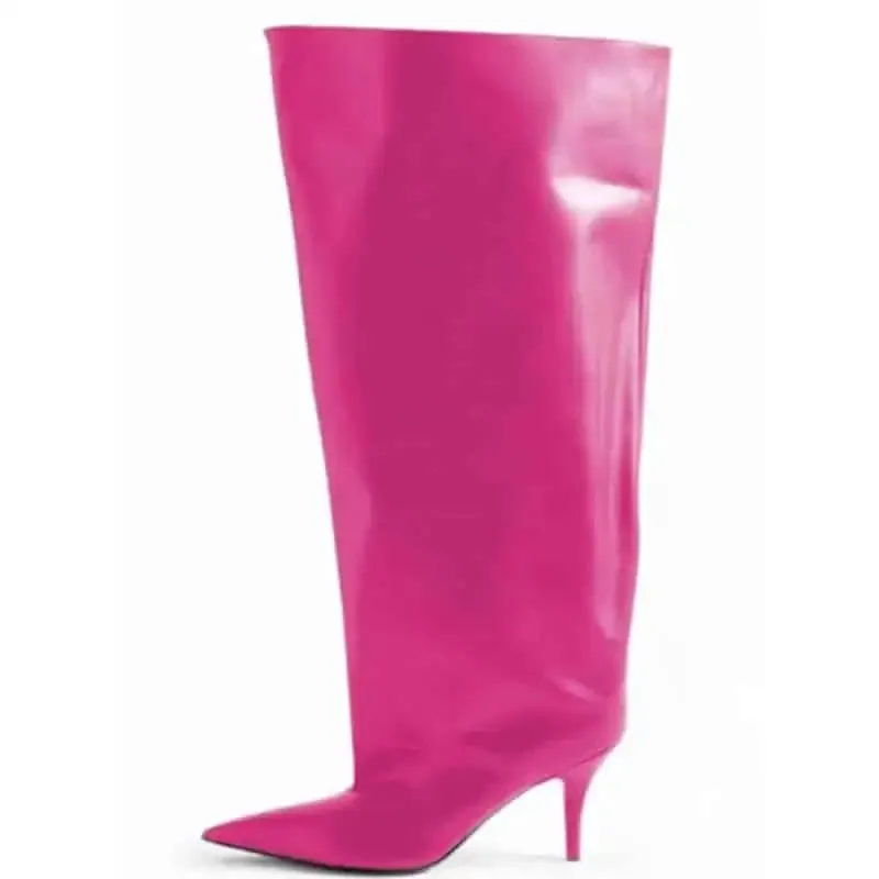 PU Pointed Toe Knee Length Slip On Boots