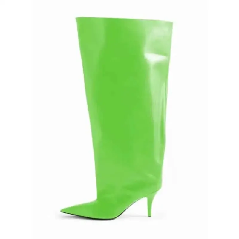 PU Pointed Toe Knee Length Slip On Boots