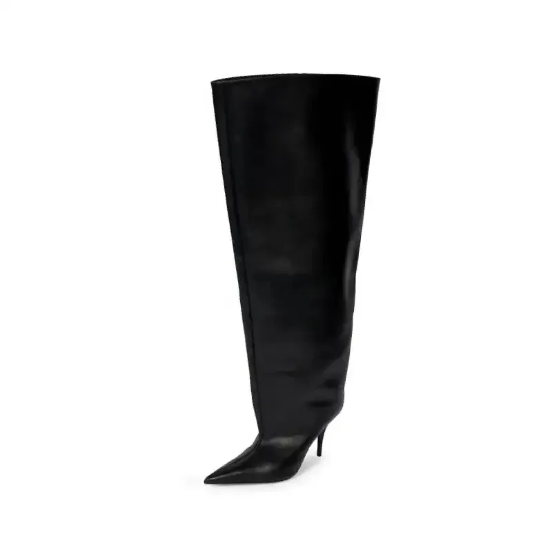 PU Pointed Toe Knee Length Slip On Boots
