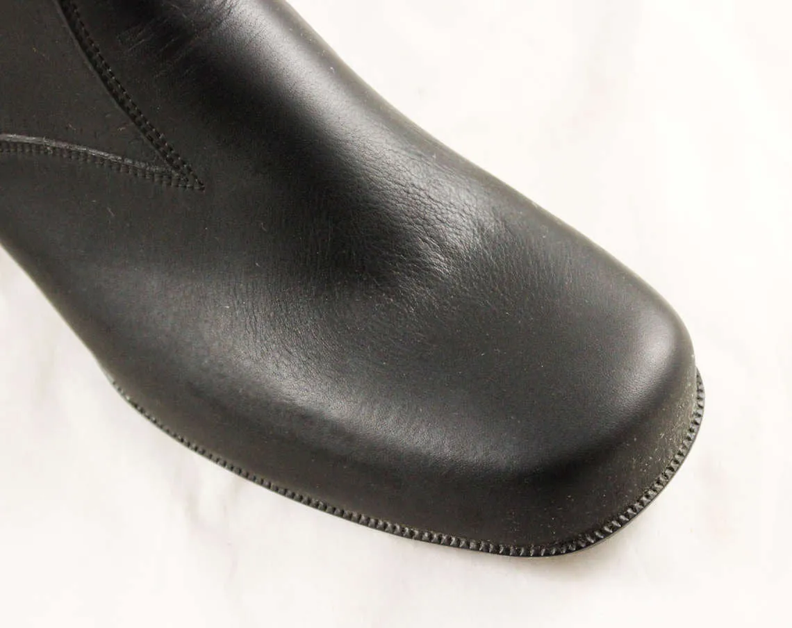 Size 10 Black Winter Boots - Unworn Authentic 1960s Deadstock Shoes - Waterproof Vinyl - Fleece Lined - 60s Trompe L'Oeil Faux Stitching