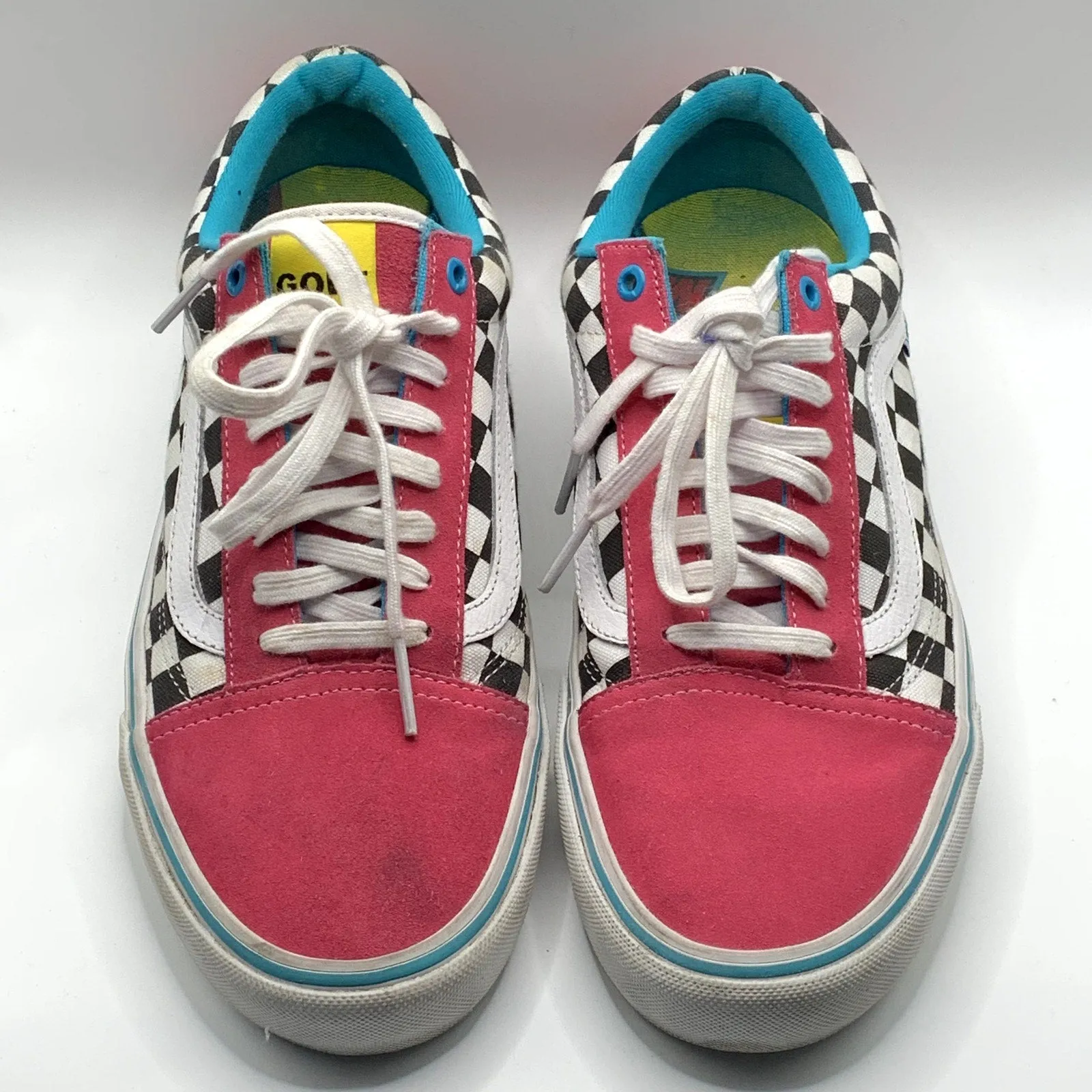VANS X GOLF WANG Men's Pink/Blue Checkered Pro Skateboarding Sneakers SZ 11