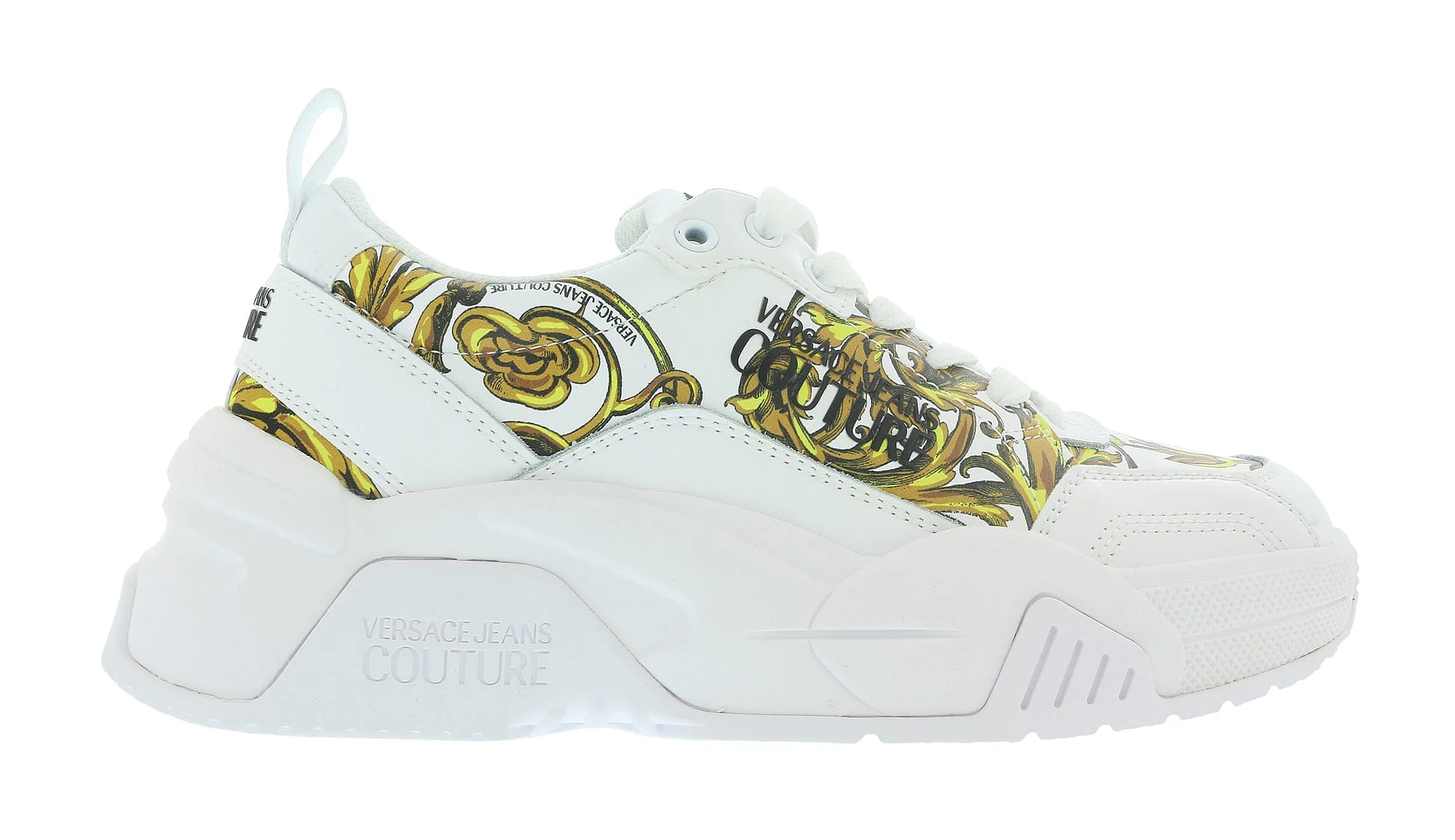 Versace Jeans Couture White Gold Athletic Chunky Fashion Baroque Sneakers -