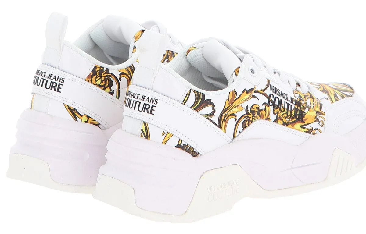 Versace Jeans Couture White Gold Athletic Chunky Fashion Baroque Sneakers -