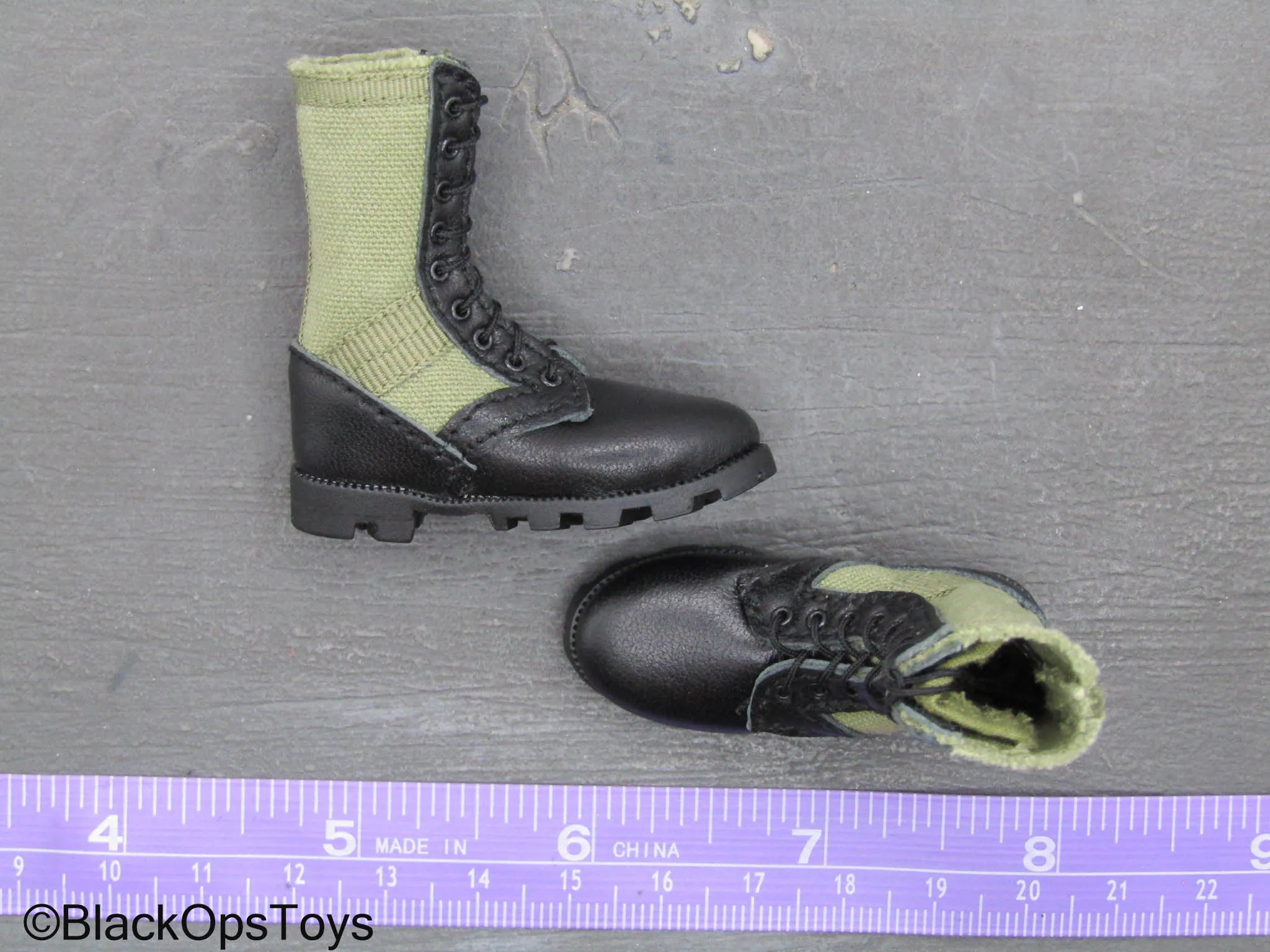 Vietnam US Army LRRP - Green & Black Jungle Boots (Foot Type) w/Feet
