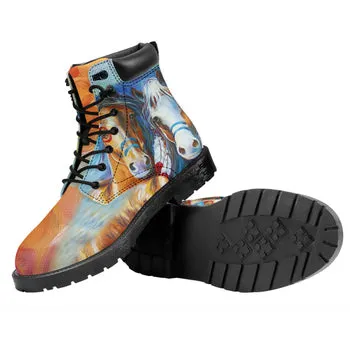 Wild Horses Print on Demand Artwork Combat Style Boots (Unisex)