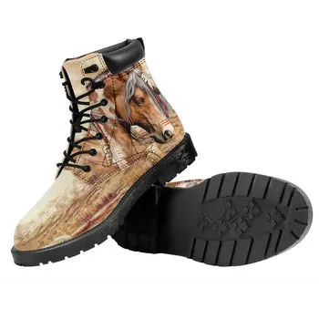 Wild Horses Print on Demand Artwork Combat Style Boots (Unisex)