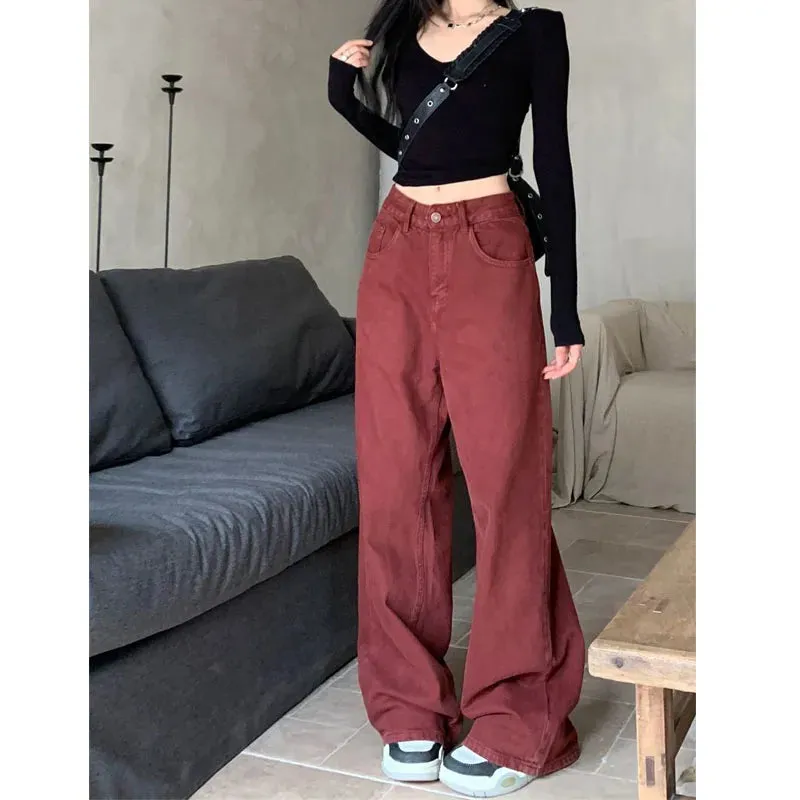 Y2K Rote Oversize-Jeanshose für Damen im Baggy-Stil